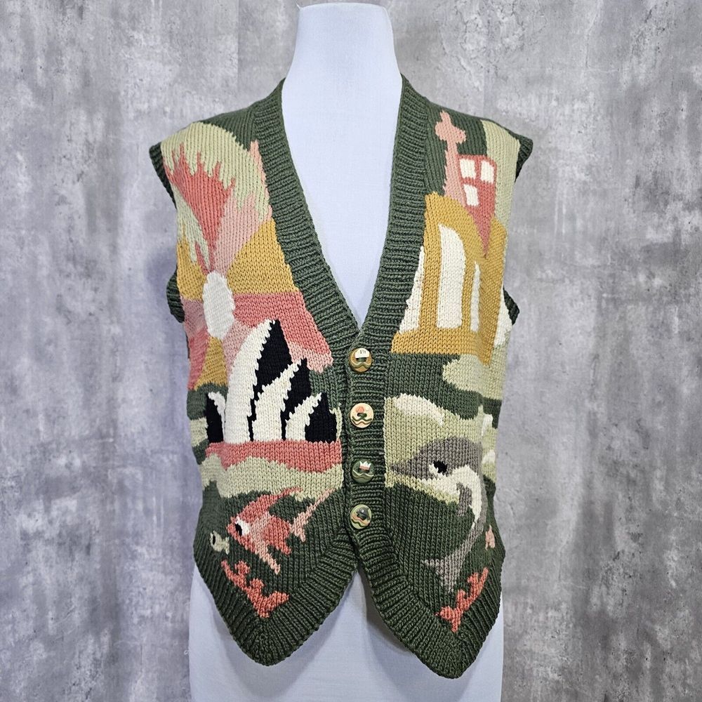 Vintage Bonzo Australia Sydney Oprea House Dolphin Sealife Knit Sweater Vest‎